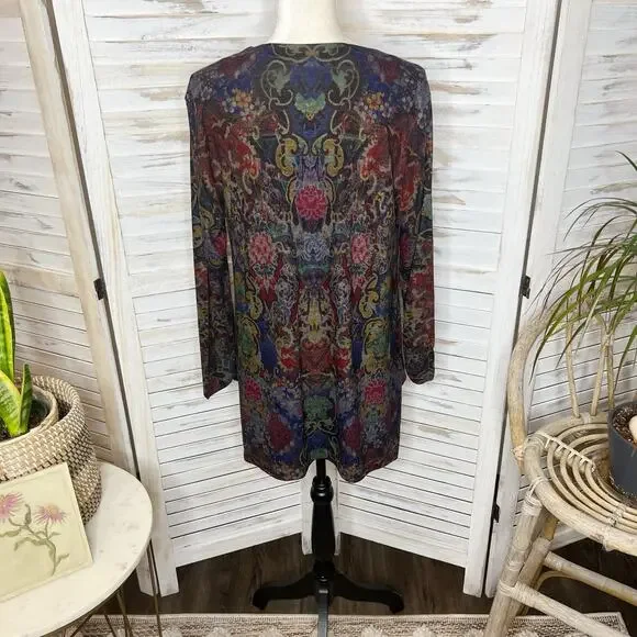 SOFT SURROUNDINGS Women's Pet L Poppy Feild Printed Dark Floral Tunic Top - Picture 16 of 16